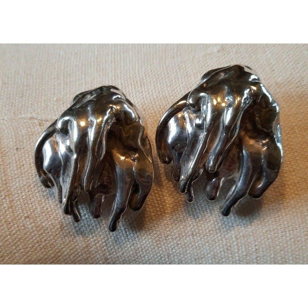 JOE EUSTACE EARRINGS RARE VINTAGE STERLING Brutalist MODERNIST ARTISAN PIERCED